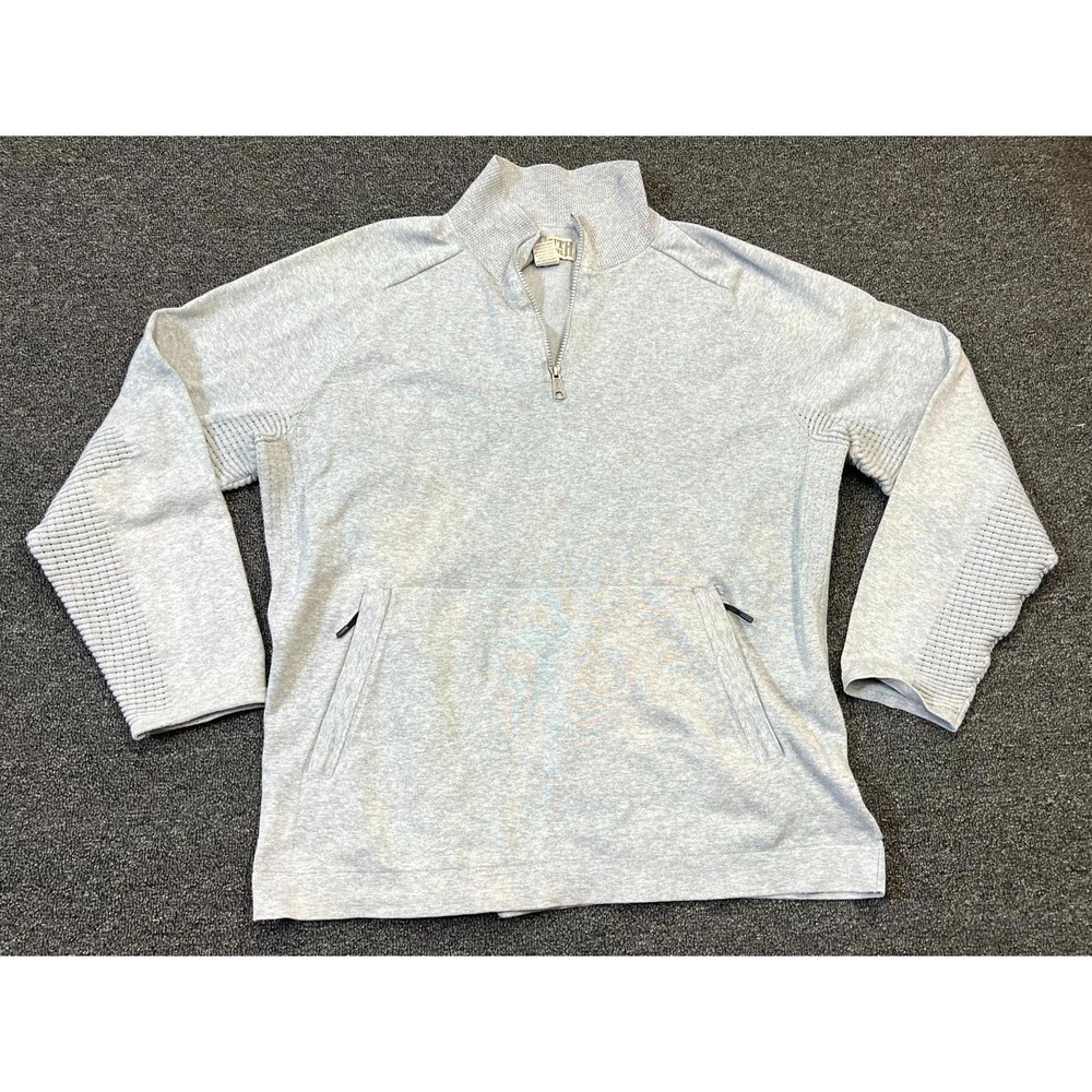 Duluth Trading Co Sweater Men Large Gray Knit Ribbed Cotton 1/4 Zip Hike Camping